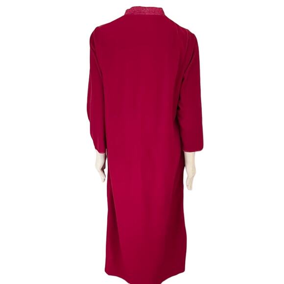 VTG HERBCRAFT Zip Front Satin Shoulder Felted Velour Robe Housecoat in Red SZ M - Picture 7 of 10